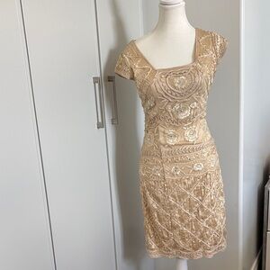 Sue Wong Beige Lace Mini Dress